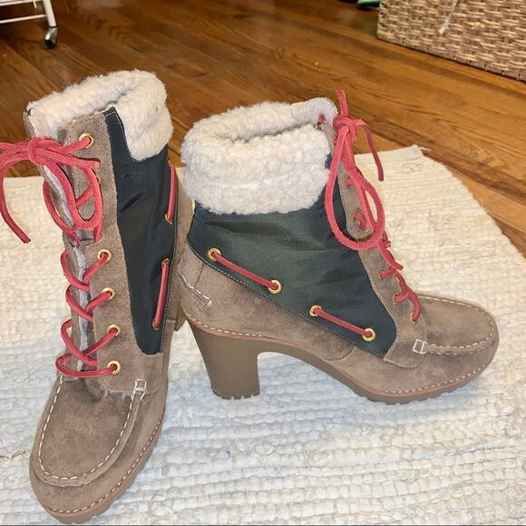 SPERRY HI HEEL SHEARLING MOCCASIN HIKING DUCK BOOTS 8 - Picture 2 of 5